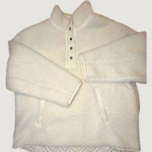 Athleta White Sherpa Tugga Snap Pullover Quilted Fleece Jacket Womens 1X